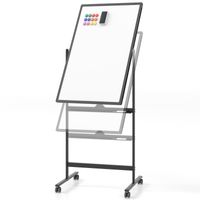 COSTWAY Doppelseitiges mobiles Whiteboard, 60 x 90 cm, höhenverstellbares magnetisches Whiteboard mit Rollen, Ständer und Stiftablage, inkl. Zubehör für Schule, Büro, Zuhause (Schwarz)