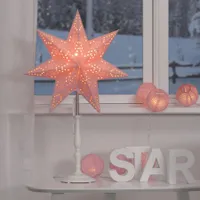 Gwiazda stojąca różowa ROMANTIC 55 cm wysokości drewniana podstawa wymienne żarówki LED E14