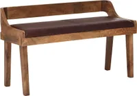 WOHNLING Sitzbank Echtleder / Massivholz Bank 108x63x43 cm, Polsterbank mit Rückenlehne, Bank Flur Schlafzimmer Braun, Kleine Bettbank Leder