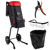 LEHMANN Gartenhäcksler elektrisch, Schnittstärke max 45mm, Korb 45 Liter, Messer aus Kohlenstoffstahl SK5, Zubehörsatz - Gartenschere und Schutzbrille