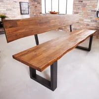 Industrial Baumstamm Sitzbank GENESIS 200cm Akazie Massivholz Kufengestell Rückenlehne