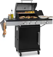 Klarstein Gasgrill mit Großer Grillfläche, Gasgrill mit 4 Brenner, Edelstahl-Gasgrill mit Seitenbrenner, BBQ Gasgrill für Balkon, Terrasse und Garten, Grill für Propangas, Gasgrills mit Thermometer