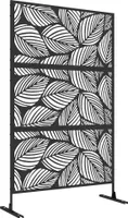 Outsunny Raumteiler 3-teilig 122 x 198 cm Gartensichtschutz, Trennwand 3-TLG Sichtschutz aus Stahl Freistehend Paravent mit Blättermuster Raumteiler für Garten, Terrasse, Schwarz