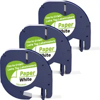 Boxstuff - Dymo LetraTag 91200 - S0721510 - Etikettenband - Schwarz auf weißem Papier - 12 mm x 4 m - 3 Stück