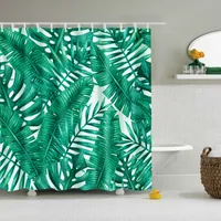 Duschvorhang 180x180cm Tropisch Pflanzen Grüne Blätter Wasserabweisend Anti-Schimmel Badvorhang mit Haken