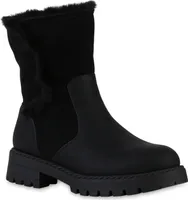 VAN HILL Damen Gefütterte Klassische Stiefeletten Kunstfell Plateau-Schuhe 841338, Farbe: Schwarz, Größe: 38