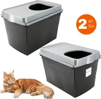 2x Hop In Katzenklo oben einstieg Katzentoilette geschlossen Top Entry Jump-In XXL Haubentoilette Groß Katzen Klo schwarz Doppelpack Sparpaket