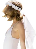 Oblique Unique Brautschleier mit Rosenkranz für Hochzeit JGA Junggesellinnenabschied Braut Schleier weiß
