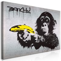 Wandbild Mega XXXL Banksy Monkey with Banana Gun 250x125 cm Einteiliger XXL-Format Kunstdruck zur Selbstmontage Leinwandbilder moderne Bilder DIY Wanddekoration Wohnung Deko i-C-0025-ak-e