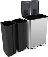 60L Mülleimer 2 Fächer, Doppelmülleimer Abfalleimer Küche, Küchenmülleimer Küchenabfalleimer mit Deckel, Tretmülleimer Trennsystem Edelstahl