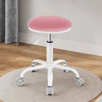 EUGAD Schminkhocker höhenverstellbar, Drehhocker mit Rollen, runder Hocker 360° drehbar, Samt, Rosa