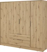 Masseno Drehtürenschrank CATERINA 206 cm Kleiderschrank Schlafzimmer Schrank 4-türig Eiche Artisan
