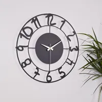 Opviq, Menzo - Black, Dekorative Metall-Wanduhr, 100 % METALL, Schwarz, 50 x 50 cm