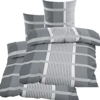 4-tlg. Biber Winter Bettwäsche 2x (135 x 200 + 80x80 cm), 100% Baumwolle, grautöne, kariert