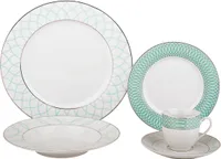 Kondela Zestaw porcelanowy do jadalni (20 szt.) Donatella Sky Blue - biały / złoty / niebieski