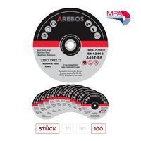 AREBOS Trennscheiben 100 Stück  Ø 230mm x 2mm x 22,2mm  geeignet für Stahl, Edelstahl, Inox, Eisen, Blech, Metall  Vor- und Rücklauf  EN 12413  vom Materialprüfungsamt (MPA) zertifiziert