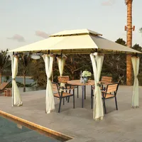 COSTWAY Pavillon Metall 3x4m, Gartenpavillon mit abnehmbaren 4 Seitenwänden, Gartenzelt Luxus, Festzelt Partyzelt Stabil, Dachplane fürs Picknicken, Grillen, Hochzeiten (Beige)
