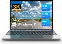 Laptop Gaming 13.5 inch FHD 3000*2000 IPS Display, Notebook 16GB RAM 512GB SSD, Chromebook Intel N95 (bis zu 3.4 GHz), Windows 11, Mini HDMI, WiFi 2.4