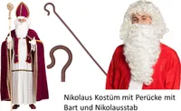 Nikolaus Kostüm Bischof Weihnachten Gr. S - 3XL + Deluxe Perücke mit Bart  + Stab Gr. L/XL