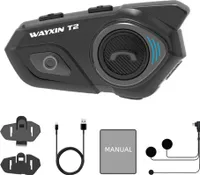 WAYXIN Motorradhelm-Gegensprechanlage 2-Wege 30M BT-Headset Rauschunterdrueckung Kopfhoerer IP67 Wasserdichte Unterstuetzung Freisprechanrufe Automatische Antwort