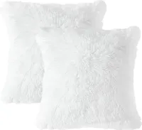 2er Set Soft Künstlich Pelz Throw Kissenbezüge Set Dekorative Dekokissen Kissen Fall für Sofa Schlafzimmer Auto 16x16inch 40x40 cm Weiß