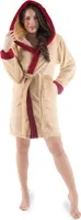 Kos Bademantel XS beige/bordeaux Polyester Sherpa-Fleece 260g/m² Kapuze kurz