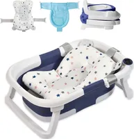Baby Badewanne Faltbare Babybadewanne mit Thermometer, Klappbare Tragbare Neugeborenen kinderbadewannen für Babys von 0-36 Monaten, Blau