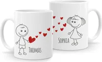 personalisierte Kaffee-Tasse mit Namen Liebes-Paar Strichmännchen Liebesgeschenke Valentinstag Weihnachten (1 Tasse) SpecialMe® weiß Keramik-Tasse