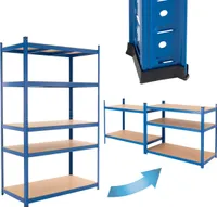 ECD Germany Dílenské regály pro vysoké zatížení 200x100x50 cm, modré, z práškově lakovaného kovu, s 5 policemi z MDF dřeva, nosnost až 875 kg