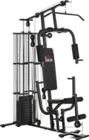 HOMCOM Gym Kraftstation mit Stahlnetz Fitnessstation Multigym Fitnesscenter Fitnessgerät inkl. 45 kg Gewichten Latzug Beincurl Metall Kunstleder 150 x