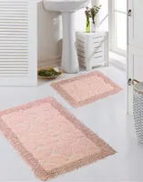 Badematten Set 2-teilig Blätter Design rutschfest waschbar - rosa Größe - 50x60cm + 60x100 cm