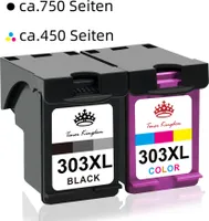 2er 303XL Multipack Tintenpatrone als Ersatz für HP 303 XL HP303XL Envy Photo 6220 6230 7130 7830 7834 Tango X【Schwarz=750 Seiten, Farbe=450 Seiten】