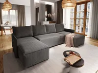 Masseno Ecksofa TRES mit Schlaffunktion U-Form, Sofa mit Bettkasten, Wohnzimmersofa, Couch, Soffa, Bettsofa, Couchgarnitur- Graphitfarben, POSO 34