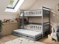 Etagenbett »Hochbett KEV für 3 Kinder 90x200 Grau« (Vollholz massiv, mit Rausfallschutz, Lattenrost und 2 Schubladen), in 2 Betten umbaubar .