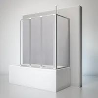 Schulte Duschabtrennung für Badewanne, 3-teilig mit Seitenwand, Faltwand: 129 x 140 cm, Seitenwand geeignet für eine Wannentiefe von 68 - 71 cm, Kunstglas Softline hell, Alu-Natur