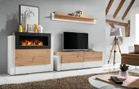 Anbauwand Wohnwand Schrankwand QUEENS inkl. Push - Click mit Bio Ethanol Kamin