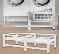ML-Design Doppel Waschmaschinen-Untergestell mit 2 ausziehbaren Ablagen, Weiß, Stahl, bis 150kg, Waschmaschinensockel, Doppeluntergestell Doppelpodest