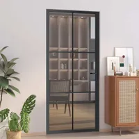 vidaXL Innentür 93x201,5 cm Schwarz ESG-Glas und Aluminium
