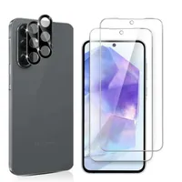 CLM-Tech 4er Set Schutzfolie kompatibel mit Samsung Galaxy A56 5G - 2X Panzerfolie + 2X Kameraschutz Kameraglas Panzerglas Displayschutz 9H Glas Displayfolie Schutzglas - Unterstützt Fingerabdruck-ID - Folie kristallklar