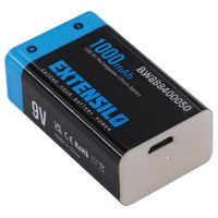 EXTENSILO 2x 9V-Akku Block für diverse Geräte (1 Ah, 9 V, Li-Ion), ready-to-use, mit Micro USB Buchse