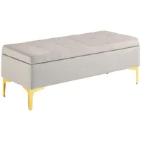 HOMCOM Aufbewahrungsbank, 2-in-1-Aufbewahrungstruhe, gepolsterter Sitz, Samt-Schlafzimmerhocker, Metallbeine – 120 x 44 x 44,5 cm, Grau