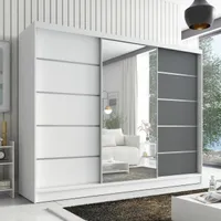 Schwebetürenschrank, 3-türig Schrank 200 cm mit Spiegel AURELIA 1 (Weiß  | Weiß | Graphit)