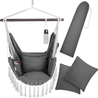 DETEX® Fotel wiszący do 150 kg z uchwytem na butelkę Styl boho Odporny na warunki atmosferyczne Obrotowy fotel wiszący 360° Antracytowy Poduszka do wnętrz i na zewnątrz