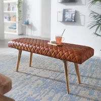 FineBuy lavica z pravej kože 115 cm Springbok kožená lavica lavica do predsiene lavica z masívneho dreva