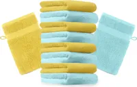 Betz 10 Stück Waschhandschuhe 16x21 cm PREMIUM 100% Baumwolle  Farbe: gelb und türkis