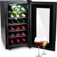 alpina Weinkühlschrank 50L - Weinkühler für 18 Flaschen - Flaschenkühler 230V - Temperatur Regelbar von 11°C bis 22°C - Glastür und Innenbeleuchtung - Geräuscharm bis Geräuschlos - Schwarz