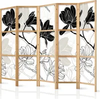 Paravent XXL Blumen 225x171 cm - 5-teilig - einseitig - eleganter Sichtschutz - Raumteiler - Trennwand - Raumtrenner - Holz - Design Motiv - Deko - Japan p-B-0011-z-c