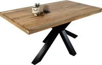 Esstisch Akazie Natur 140 x 80 cm massiv gerade Kanten Spider-Gestell schwarz RIO