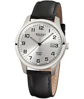 Regent F-931 Herren-Uhr Analog Quarz mit Lederarmband Titan Datum Ø 37 mm