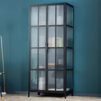 Industrial Vitrine DURA STEEL 180cm schwarz Metall Riffelglas Highboard